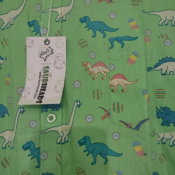 Saurheads Lime Green Dinosaur Button Down - Picture 2 of 3